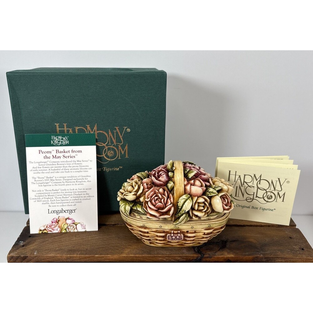 Harmony Kingdom Longaberger Peony Basket Box Figurine May Series LE 3600 w/ Box
